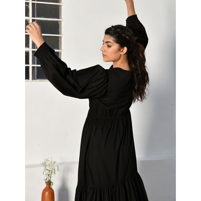 OMAANA Black Noise Puff Sleeves Dress