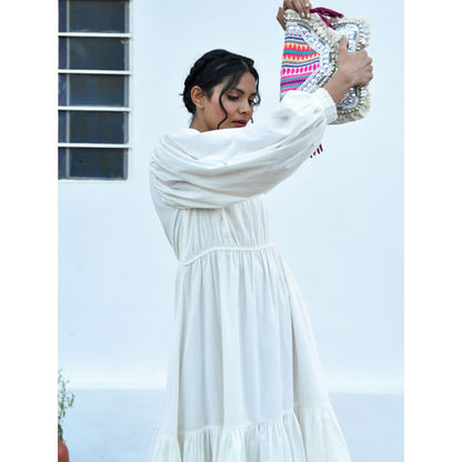 OMAANA White Noise Balloon Sleeves Long Dress