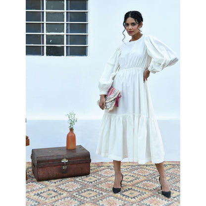 OMAANA White Noise Balloon Sleeves Long Dress