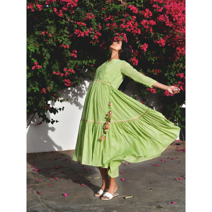 OMAANA Grapevine Green Angarkha Dress