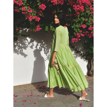 OMAANA Grapevine Green Angarkha Dress
