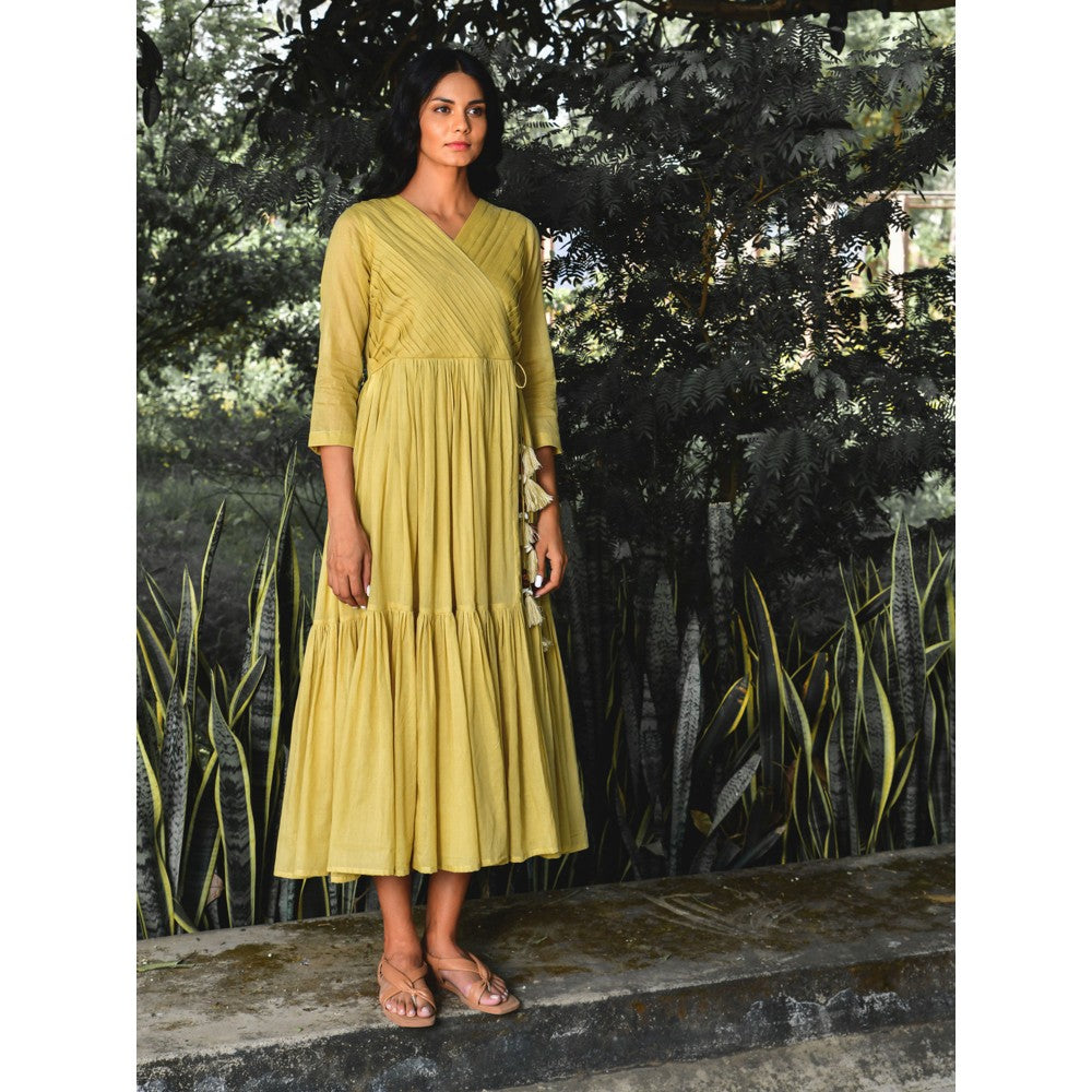 OMAANA Sandalwood Angrakha Tiered Midi Dress