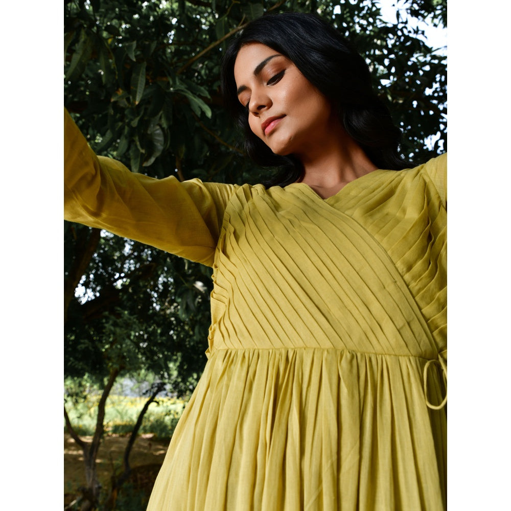 OMAANA Sandalwood Angrakha Tiered Midi Dress