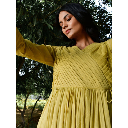 OMAANA Sandalwood Angrakha Tiered Midi Dress