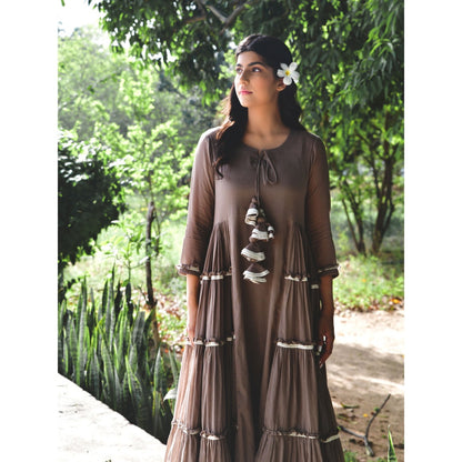 OMAANA Choco Brown Delight Tiered Dress