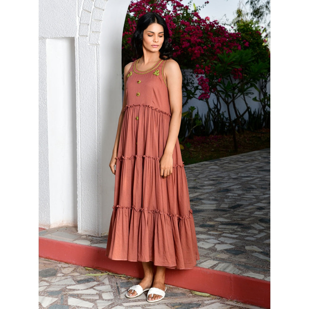 OMAANA Rust Summer Bloom Handcrafted Dress