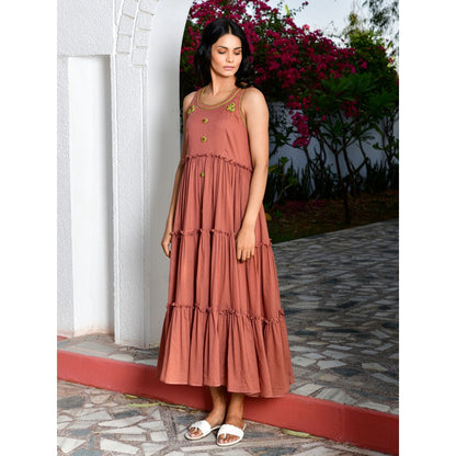OMAANA Rust Summer Bloom Handcrafted Dress