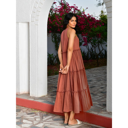 OMAANA Rust Summer Bloom Handcrafted Dress