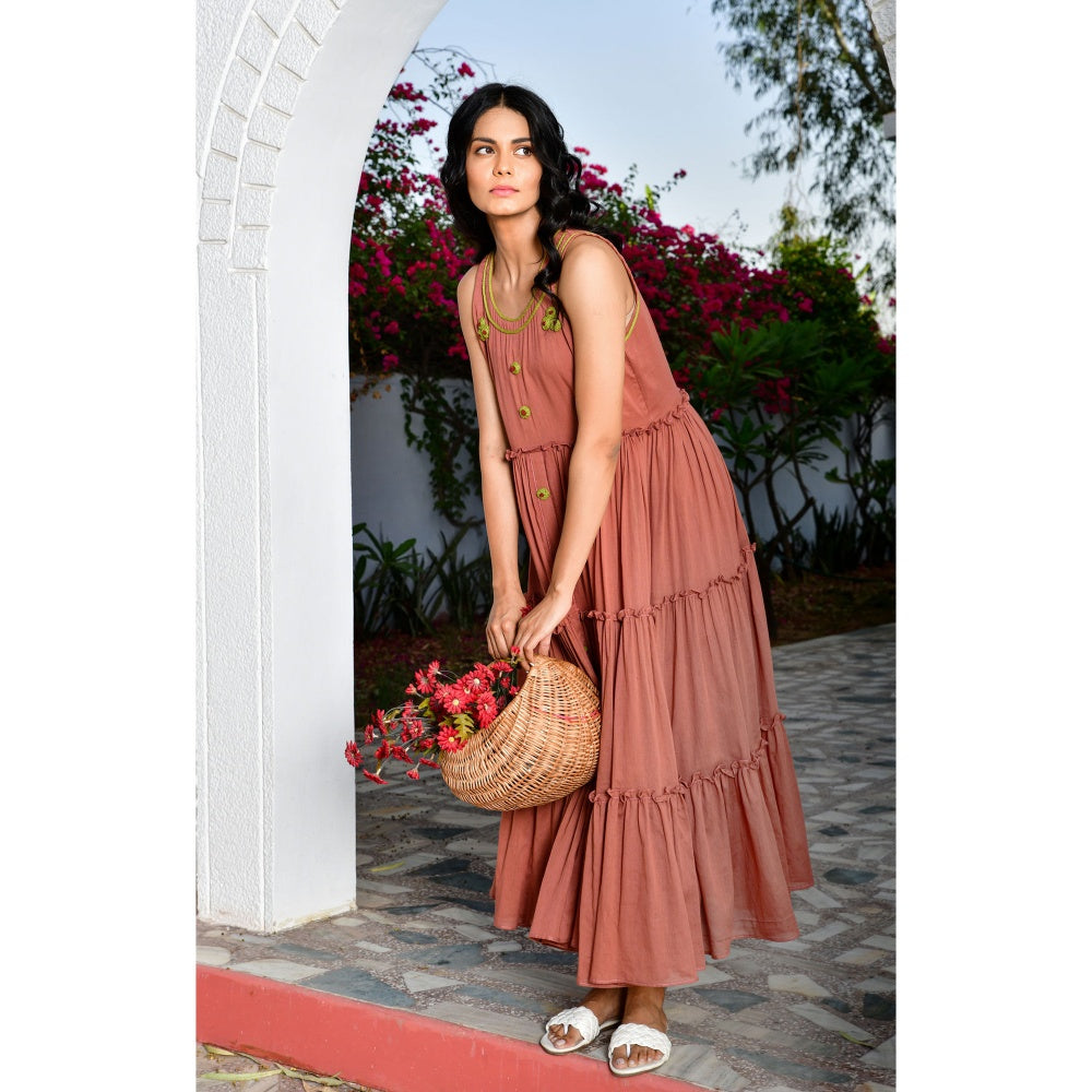 OMAANA Rust Summer Bloom Handcrafted Dress