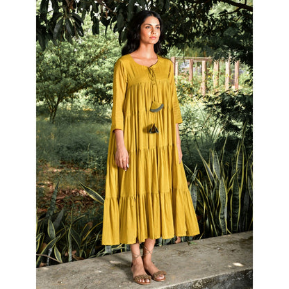 OMAANA Mustard Summer Tales Tassel Dress