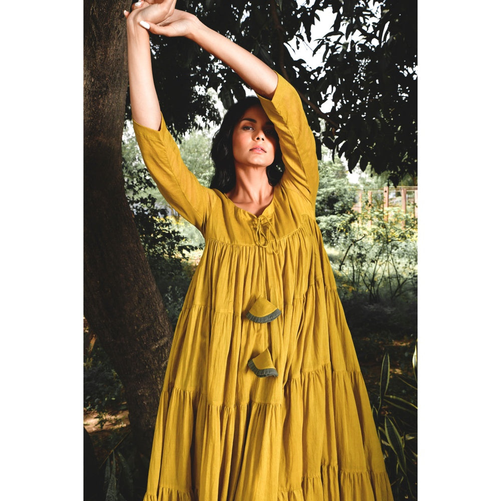 OMAANA Mustard Summer Tales Tassel Dress