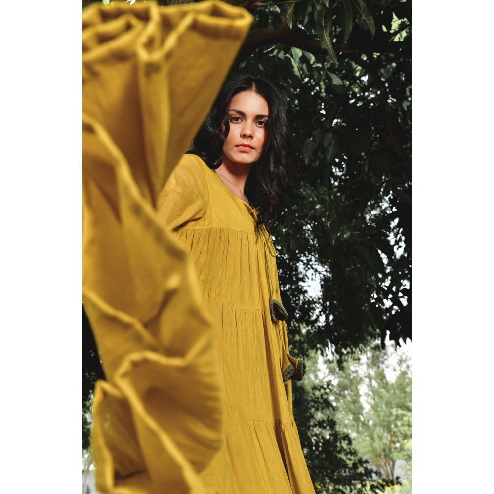 OMAANA Mustard Summer Tales Tassel Dress