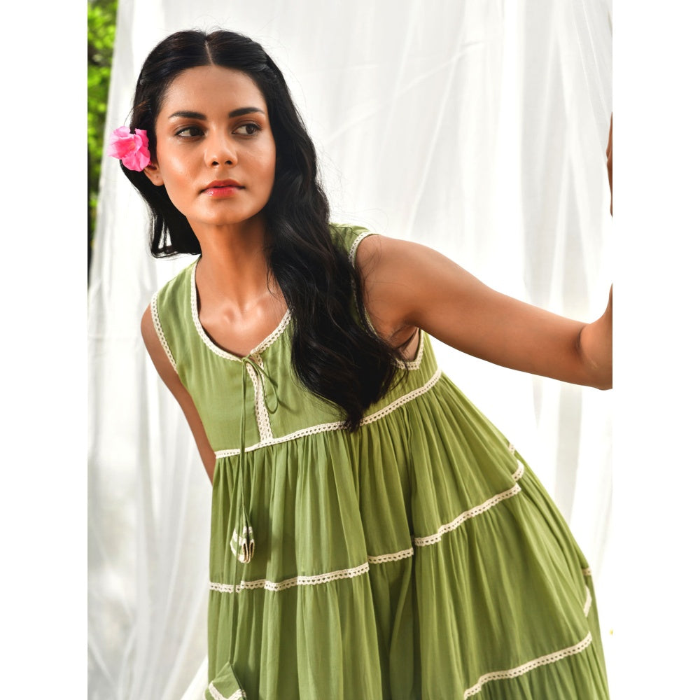 OMAANA Green Summer Breeze Tassel Dress