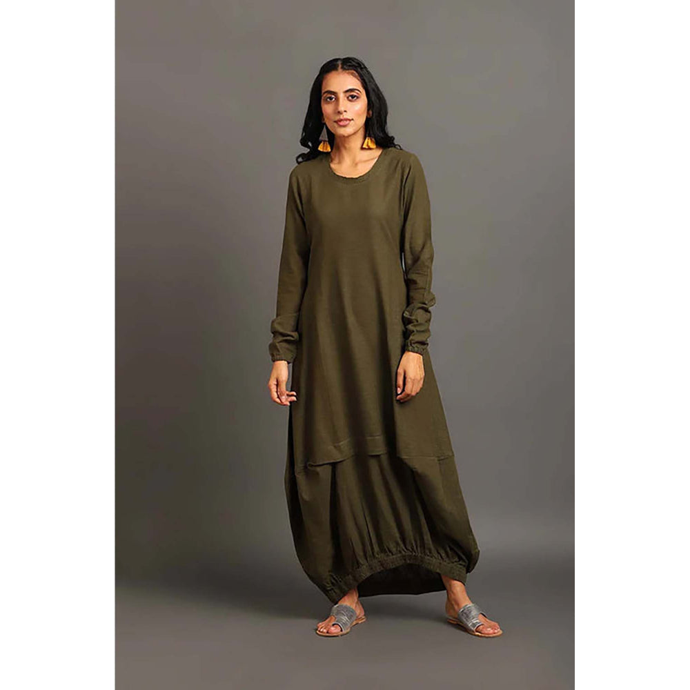 OMAANA Army Green Boho Balloon Maxi Dress