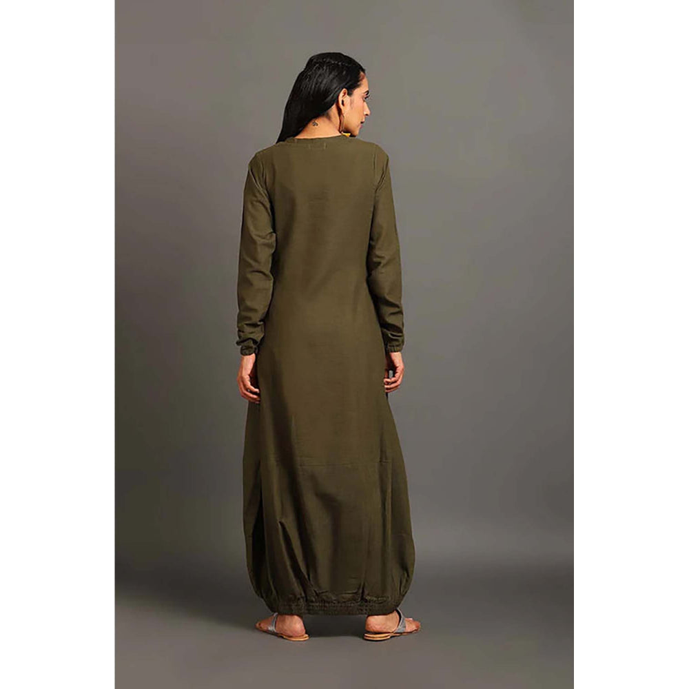 OMAANA Army Green Boho Balloon Maxi Dress