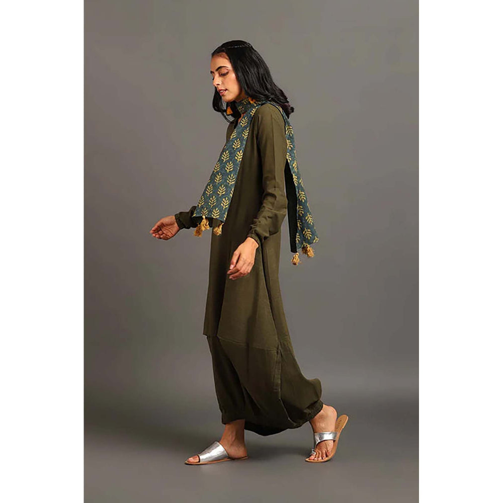 OMAANA Army Green Boho Balloon Maxi Dress