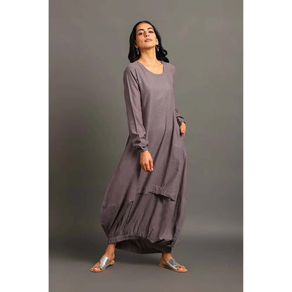 OMAANA Grey Boho Balloon Maxi Dress
