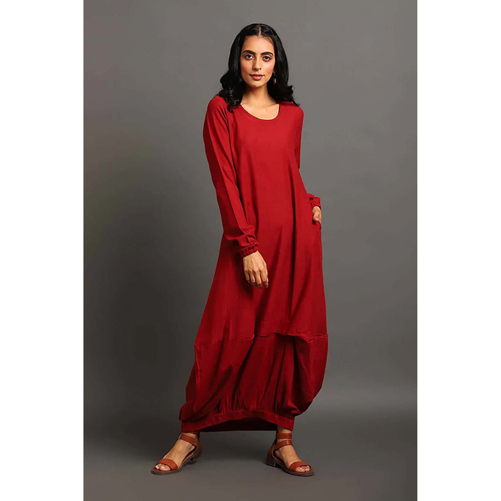 OMAANA Maroon Boho Balloon Maxi Dress