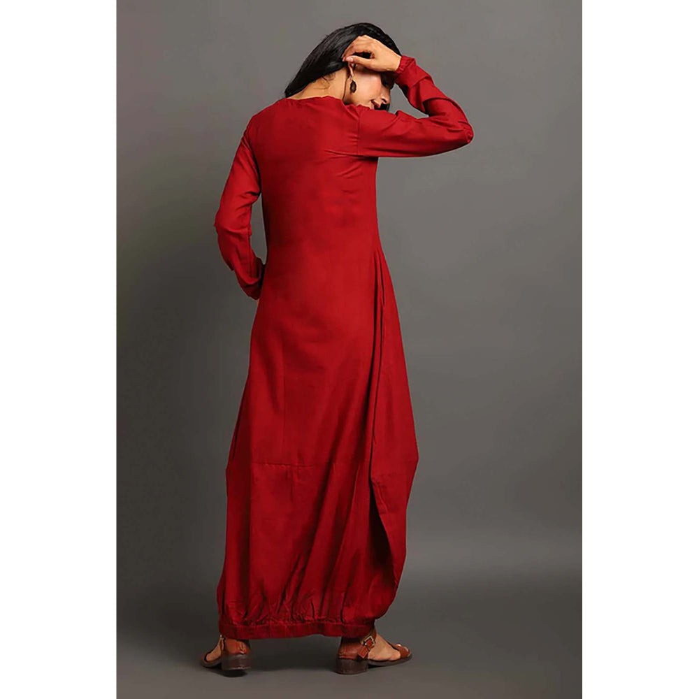 OMAANA Maroon Boho Balloon Maxi Dress