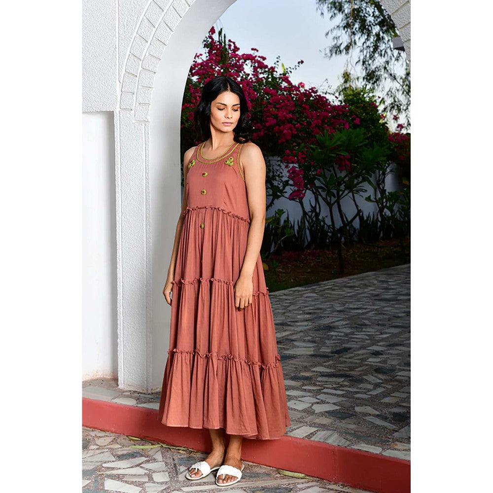 OMAANA Rust Summer Bloom Maxi Dress