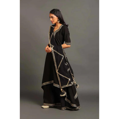 OMAANA Black Saira Double Layered Maxi Dress