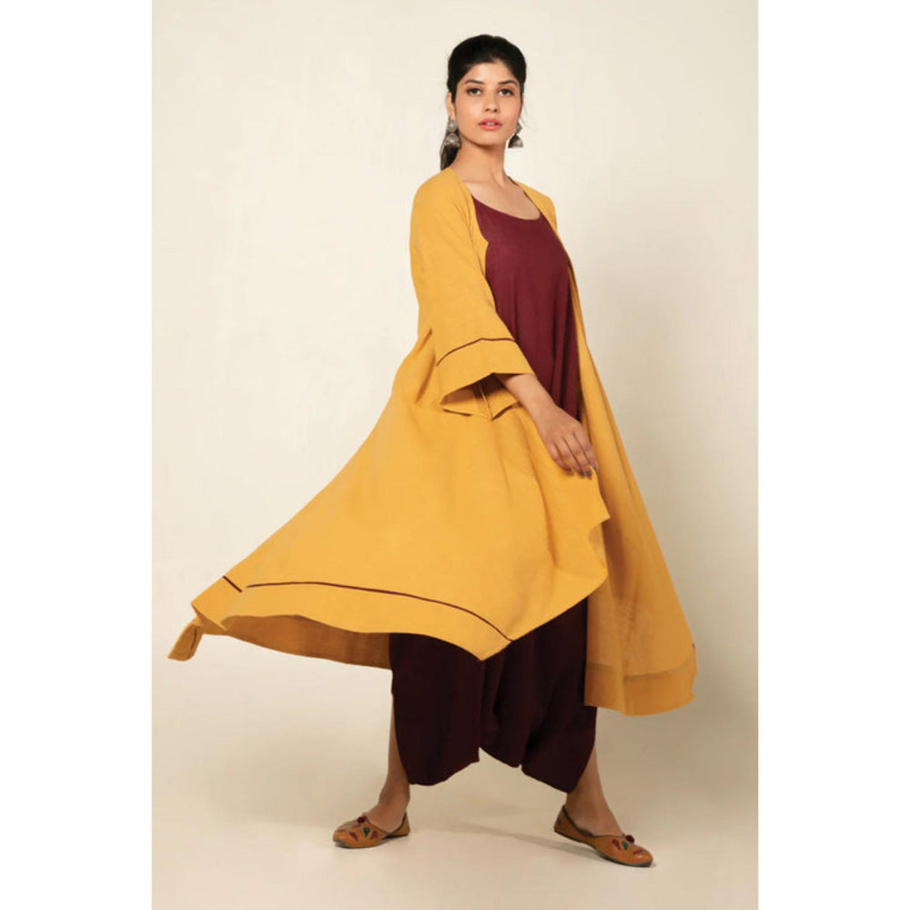 OMAANA Maroon Sufi Saanjh Jumpsuit with Overlay