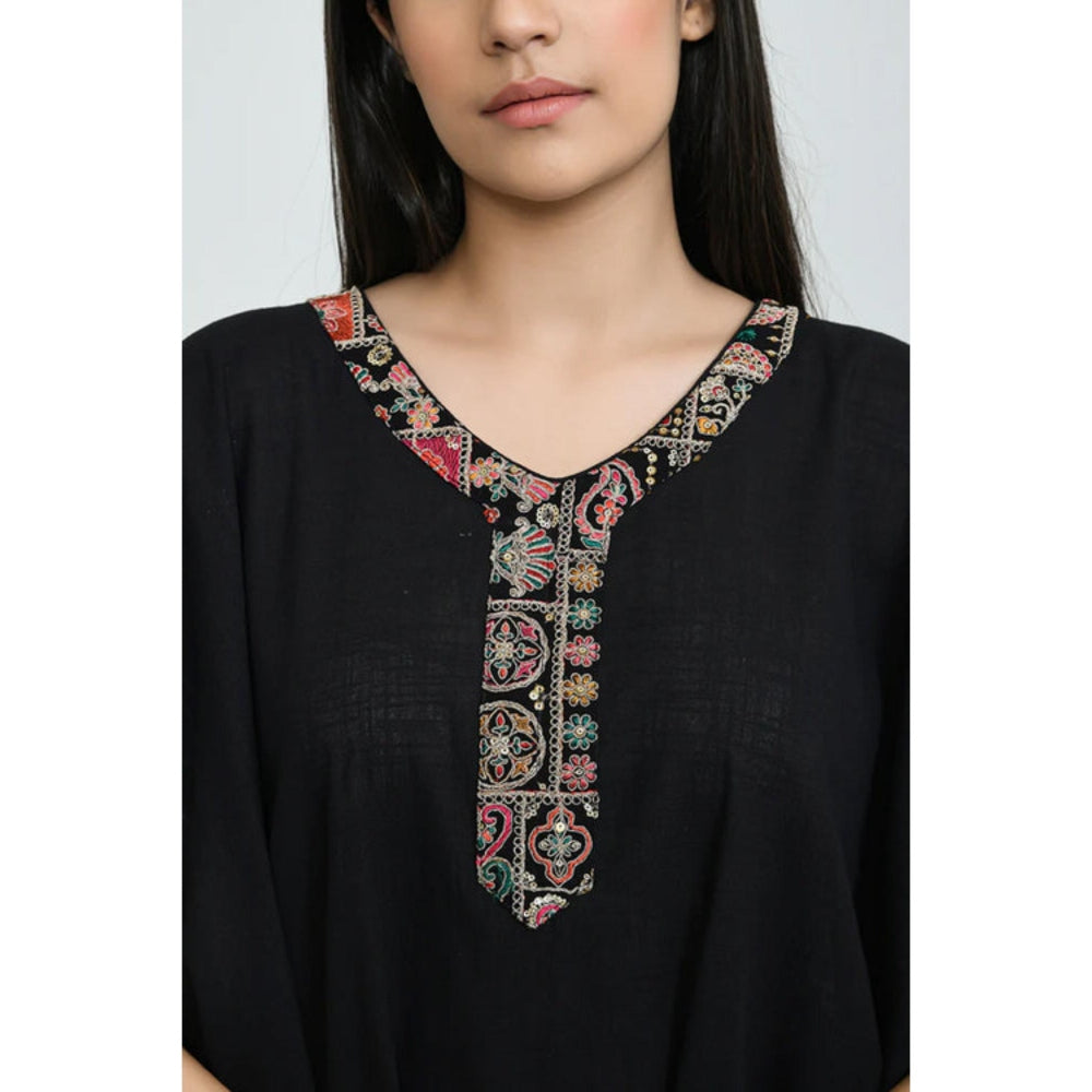 OMAANA Women Mulmul Black Kurta with Palazzo