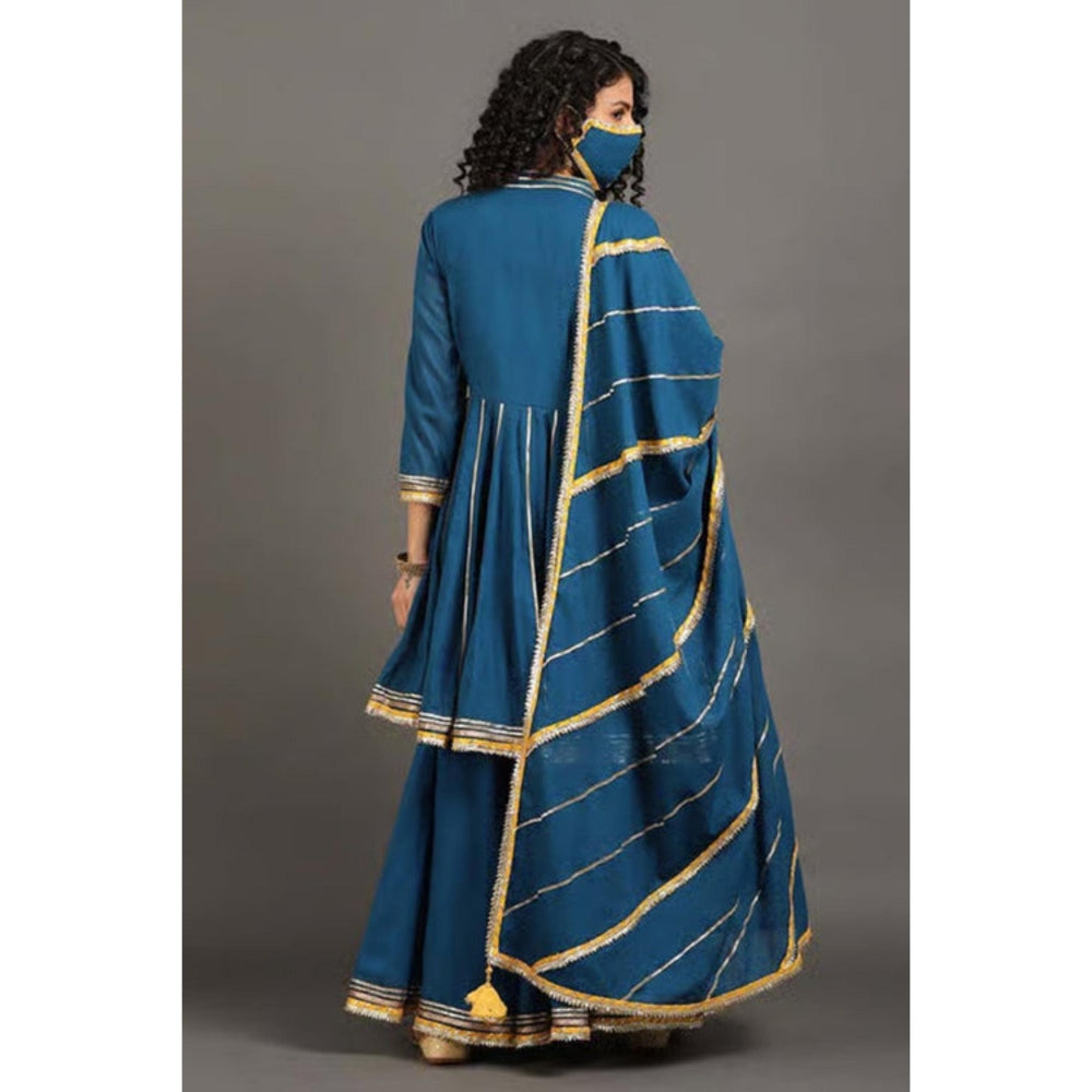 OMAANA Women Mulmul Teal Kurta with Sharara and Dupatta