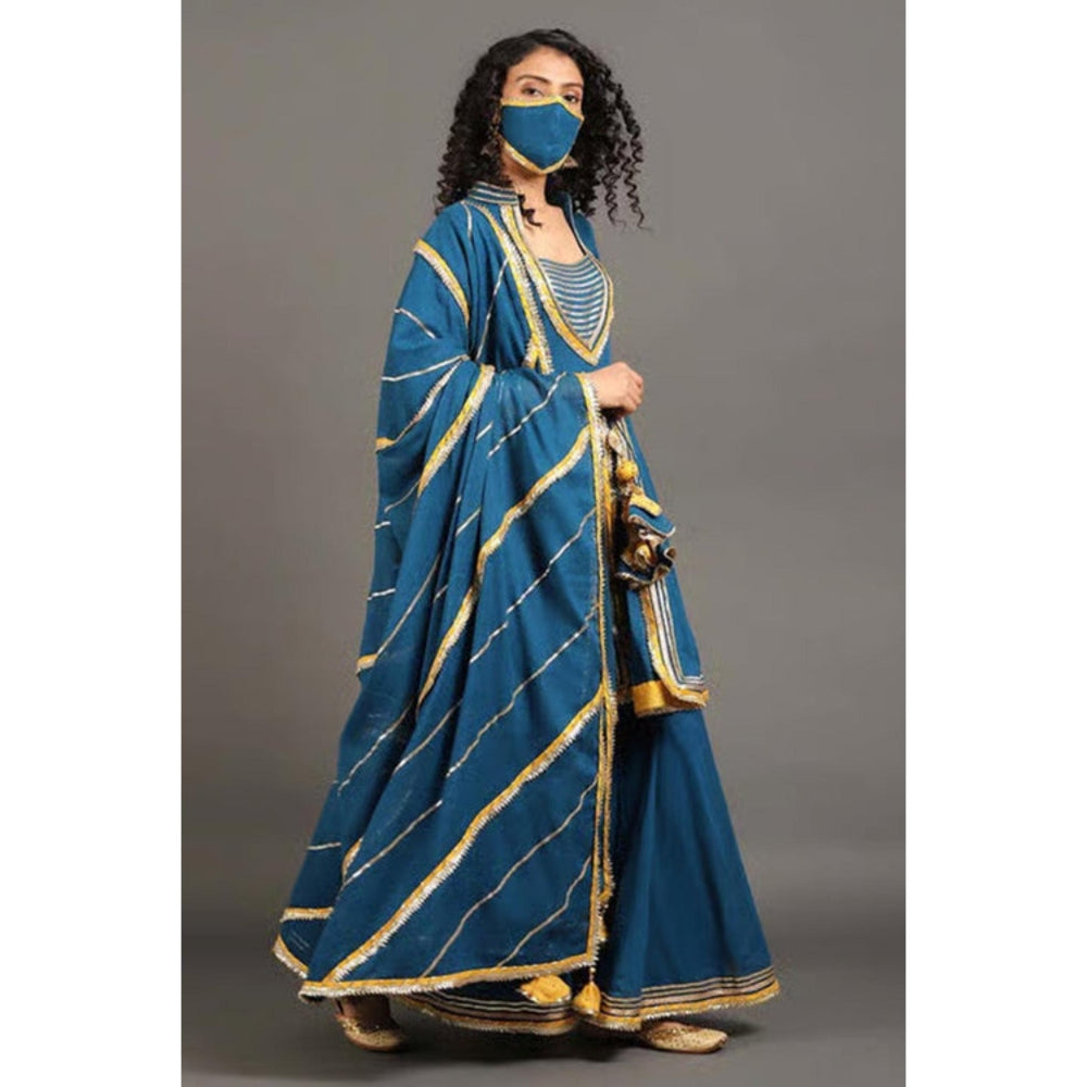 OMAANA Women Mulmul Teal Kurta with Sharara and Dupatta