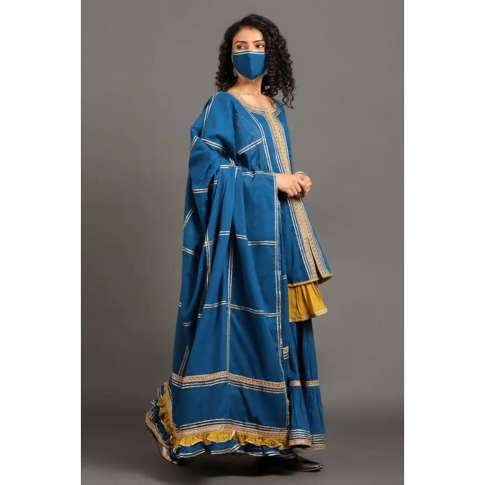 OMAANA Women Mulmul Blue Kurta with Sharara and Dupatta