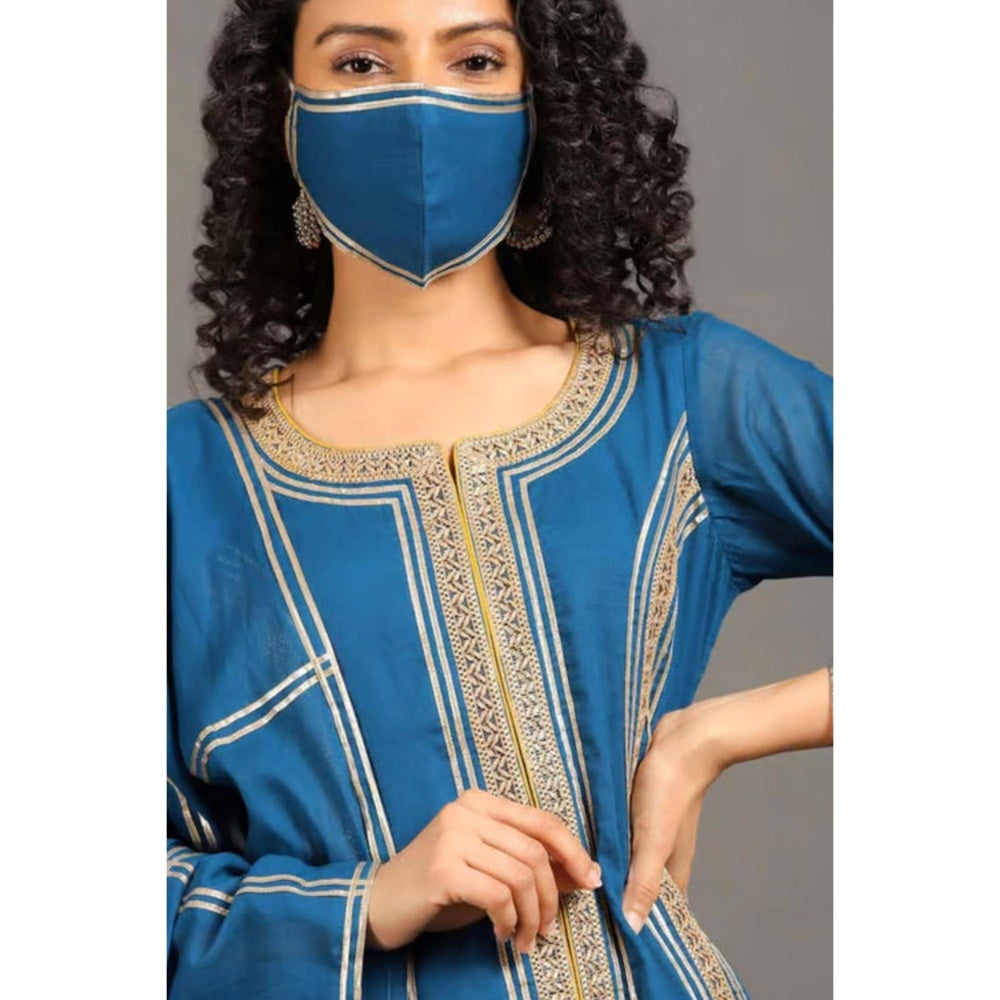 OMAANA Women Mulmul Blue Kurta with Sharara and Dupatta