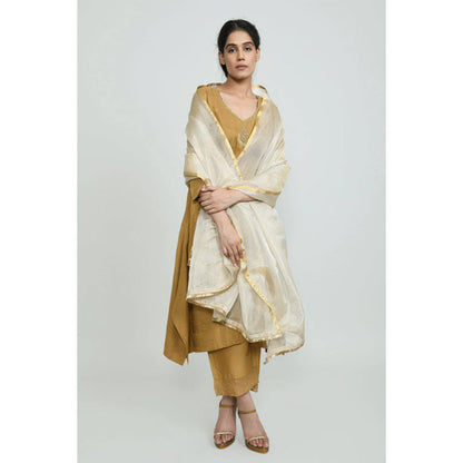 OMAANA Women Silk Mustard Kurta with Pant and Dupatta
