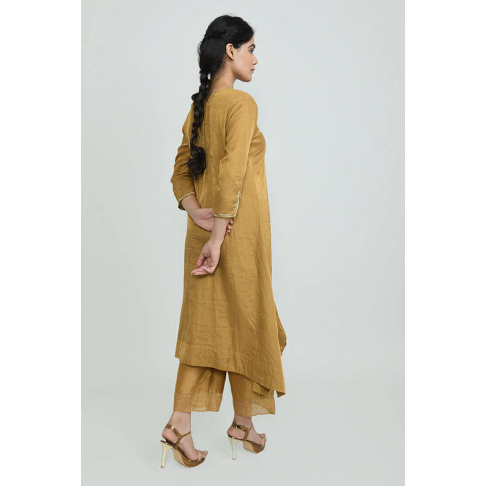OMAANA Women Silk Mustard Kurta with Pant and Dupatta