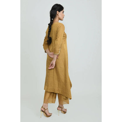 OMAANA Women Silk Mustard Kurta with Pant and Dupatta