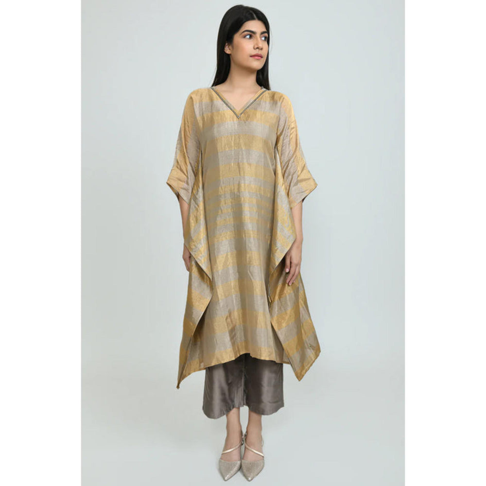 OMAANA Women Silk Gold Kaftan with Kurta with Pant
