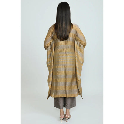 OMAANA Women Silk Gold Kaftan with Kurta with Pant