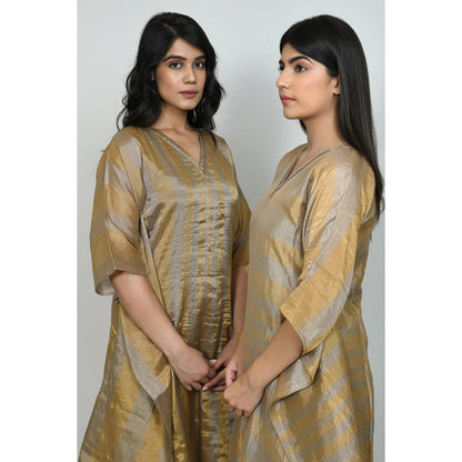 OMAANA Women Silk Gold Kaftan with Kurta with Pant