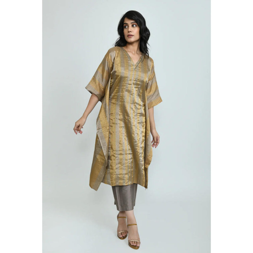 OMAANA Women Silk Gold Kaftan with Kurta with Pant