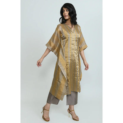 OMAANA Women Silk Gold Kaftan with Kurta with Pant