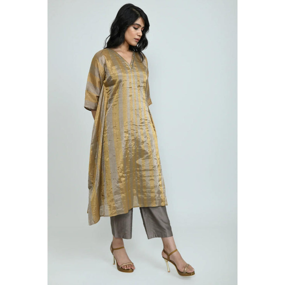 OMAANA Women Silk Gold Kaftan with Kurta with Pant