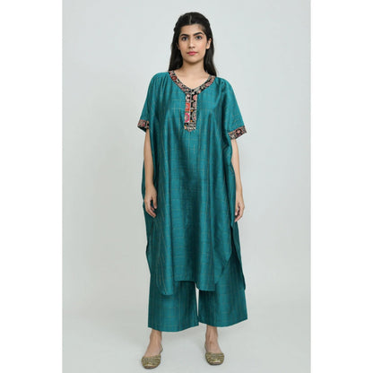 OMAANA Women Silk Teal Kaftan with Palazzo
