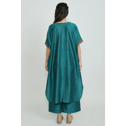 OMAANA Women Silk Teal Kaftan with Palazzo