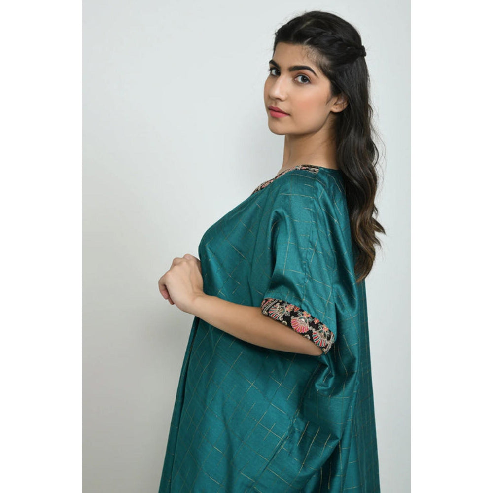 OMAANA Women Silk Teal Kaftan with Palazzo
