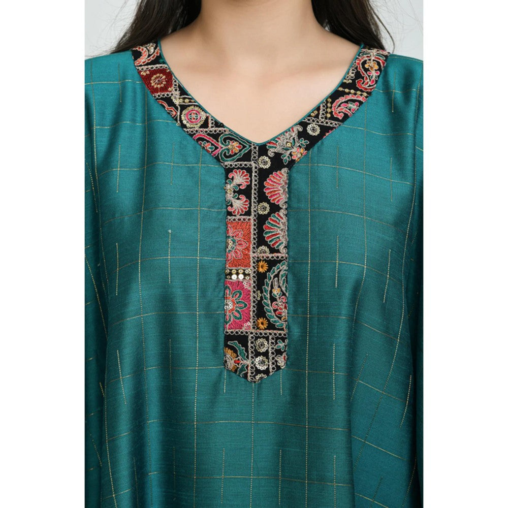 OMAANA Women Silk Teal Kaftan with Palazzo