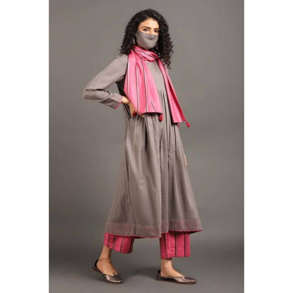 OMAANA Women Mulmul Grey Kurta with Pant and Dupatta