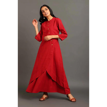 OMAANA Women Chanderi Maroon Kurta with Inner Skirt