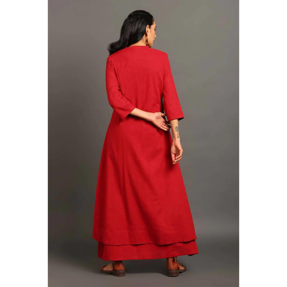 OMAANA Women Chanderi Maroon Kurta with Inner Skirt
