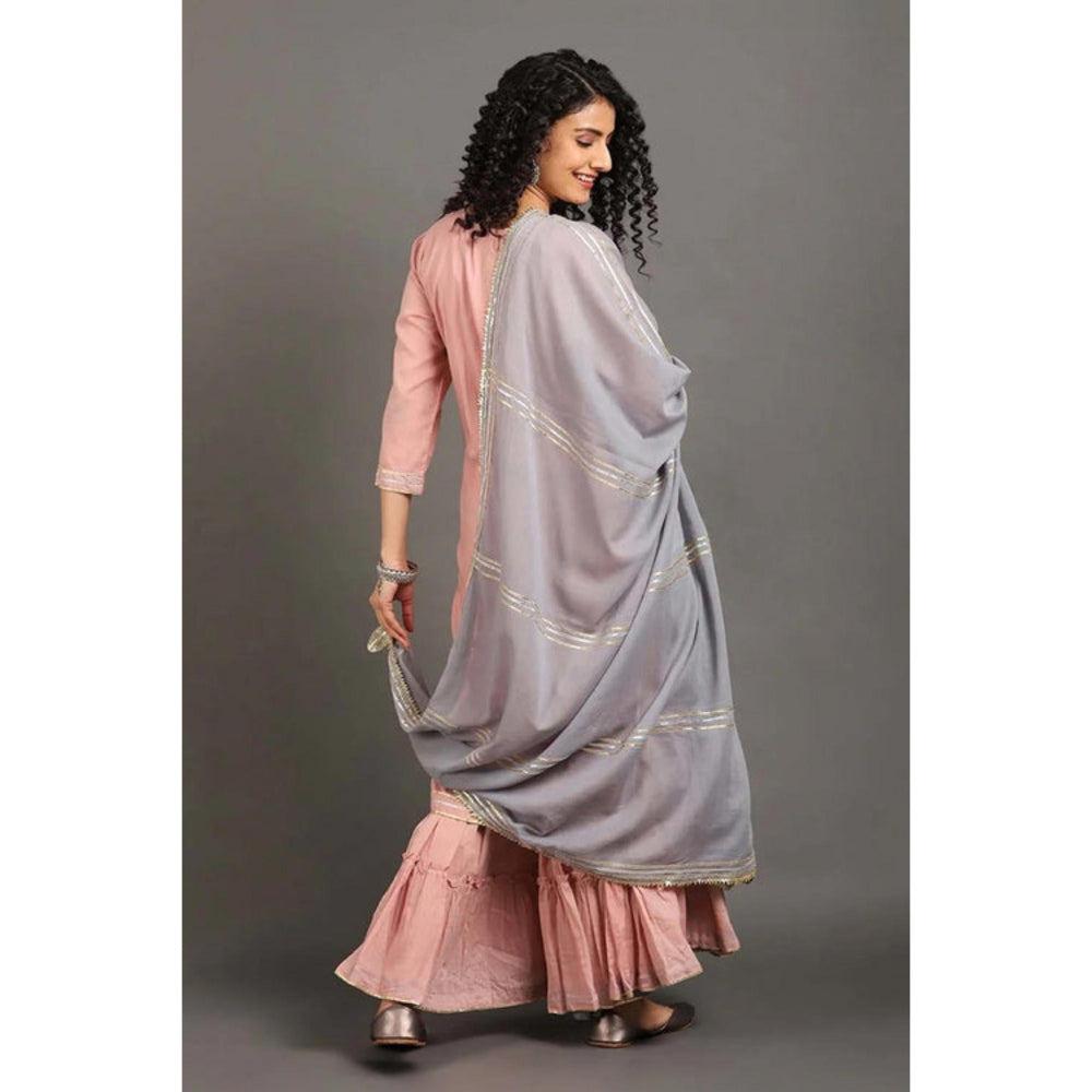 OMAANA Women Mulmul Pink Kurta with Sharara and Dupatta
