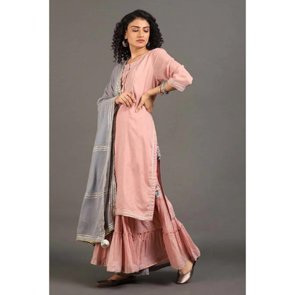 OMAANA Women Mulmul Pink Kurta with Sharara and Dupatta