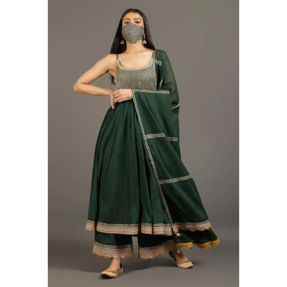 OMAANA Women Mulmul Green Anarkali Kurta with Palazzo and Dupatta